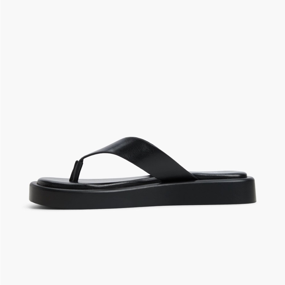 Call It Spring Platform Buena Vegan Leather Black Crossover Thong Sandals - Picture 2 of 6